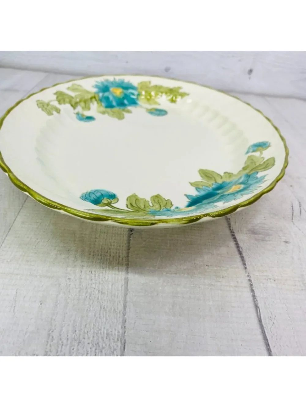 MCM Metlox Poppytrail Vernon BLUE FASCINATION Floral Green Trim Oval 14